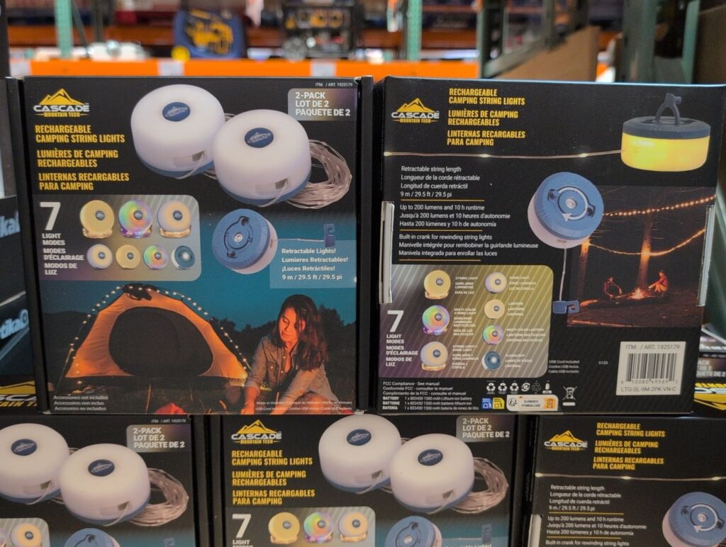 Cascade Mountain Tech 2-Pack Rechargeable Camping String Light